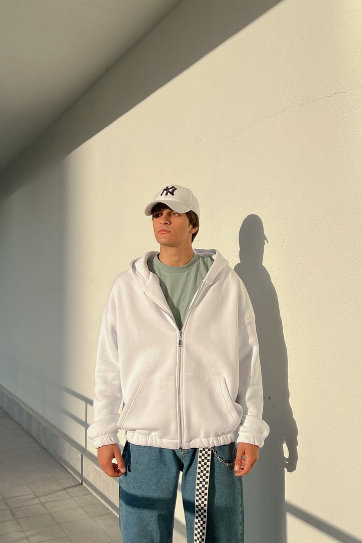 Bel Lastikli Fermuarlı Oversize Sweatshirt