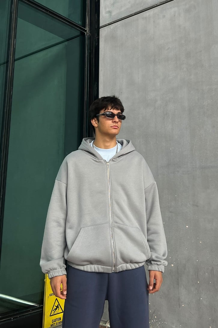 Bel Lastikli Fermuarlı Oversize Sweatshirt