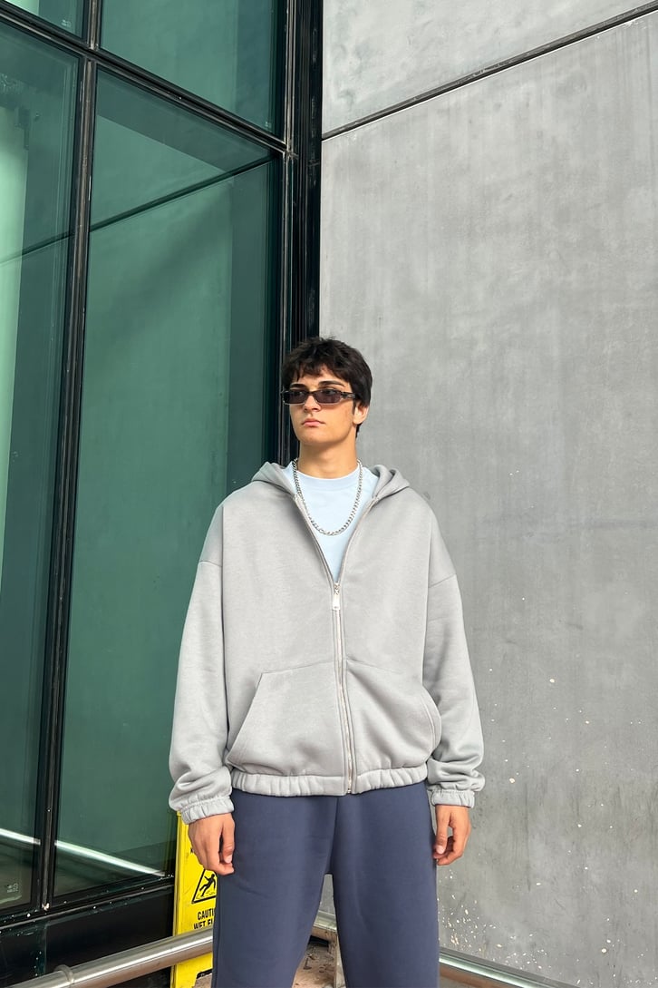 Bel Lastikli Fermuarlı Oversize Sweatshirt