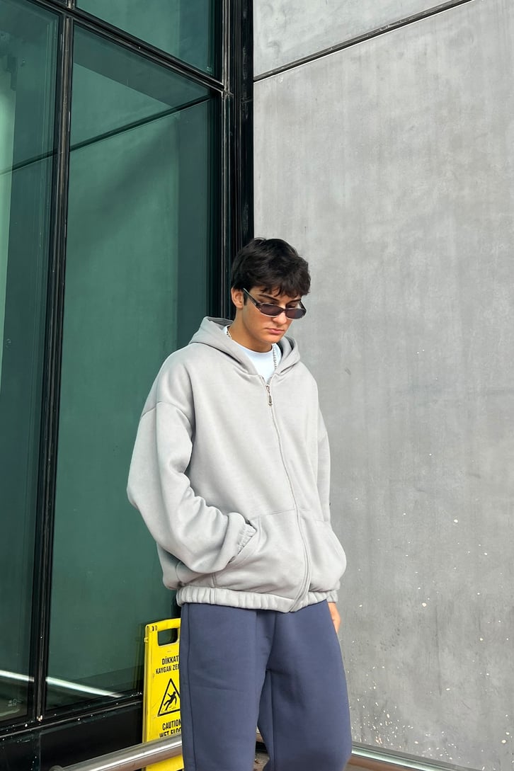 Bel Lastikli Fermuarlı Oversize Sweatshirt