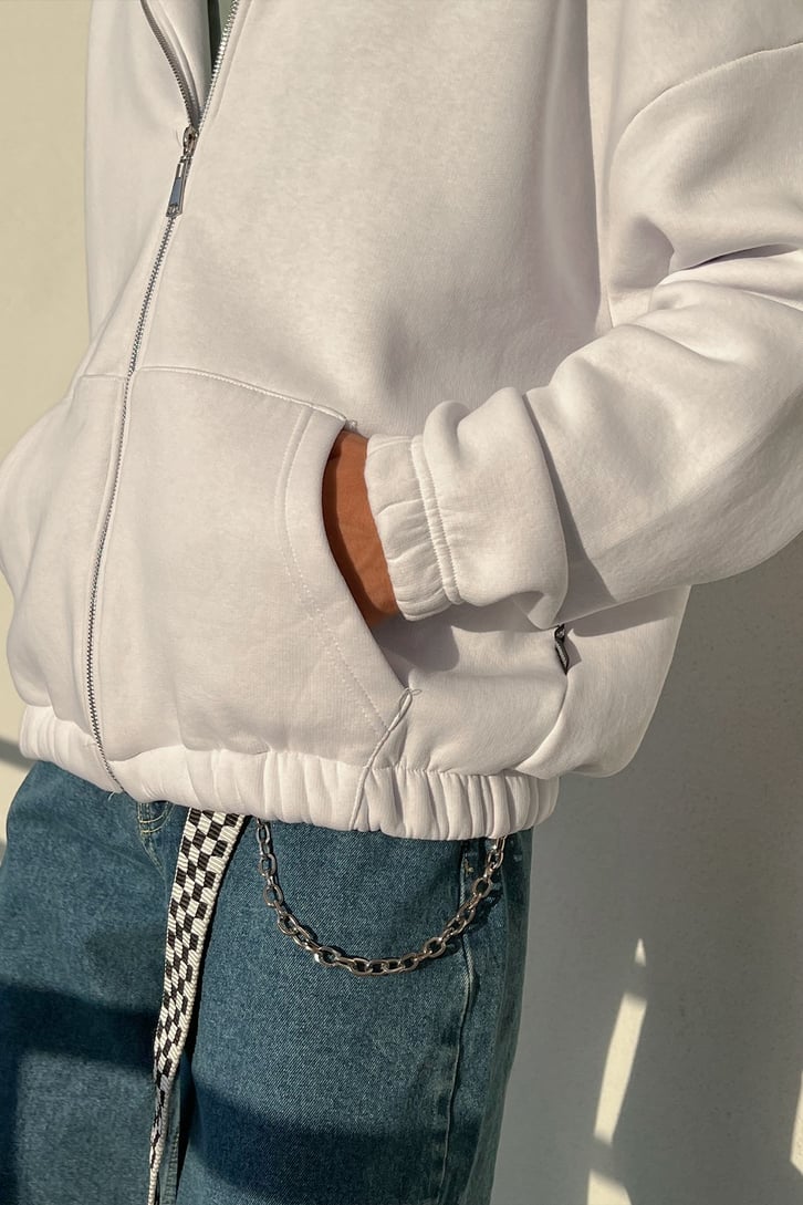 Bel Lastikli Fermuarlı Oversize Sweatshirt