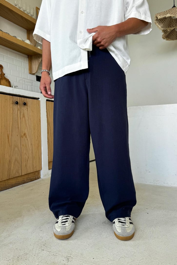 Bel Lastikli Keten Baggy Pantolon