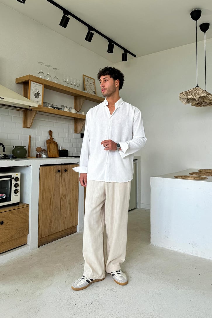 Bel Lastikli Keten Baggy Pantolon