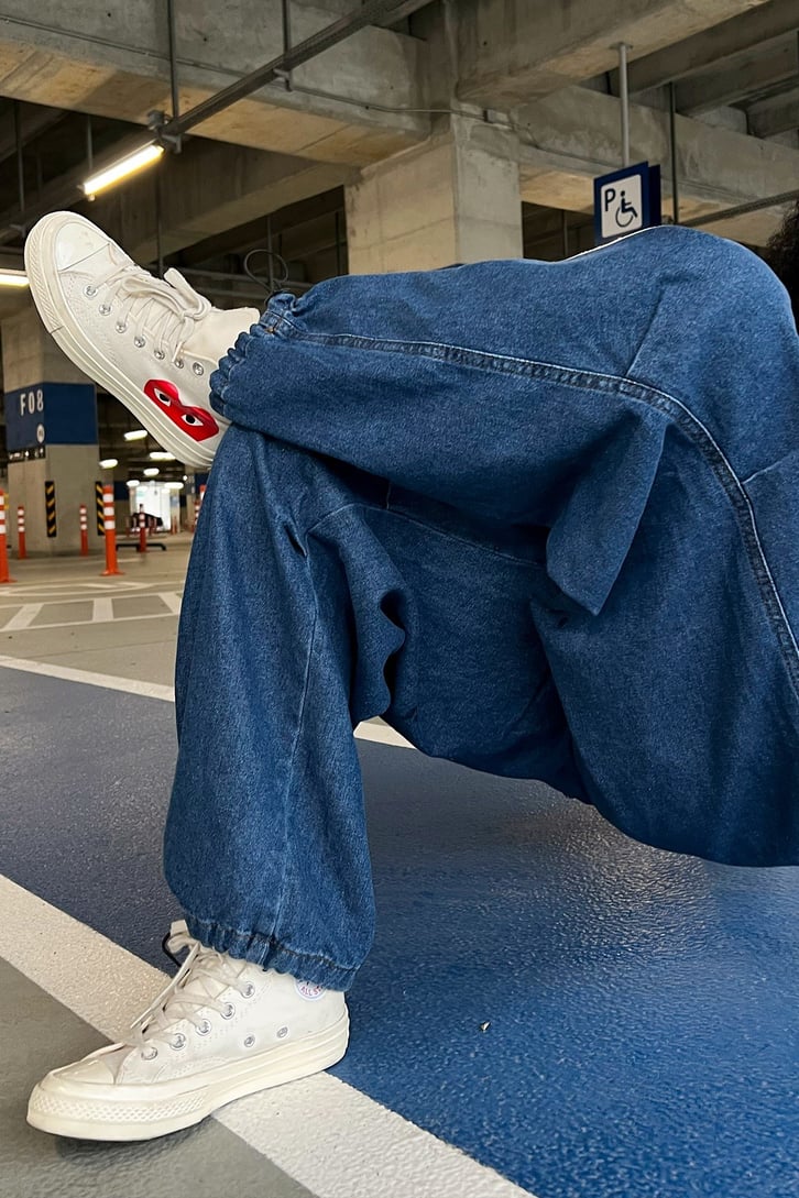 Bel Lastikli Mavi Baggy Jean