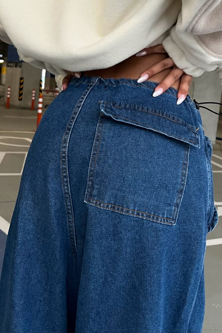 Bel Lastikli Mavi Baggy Jean