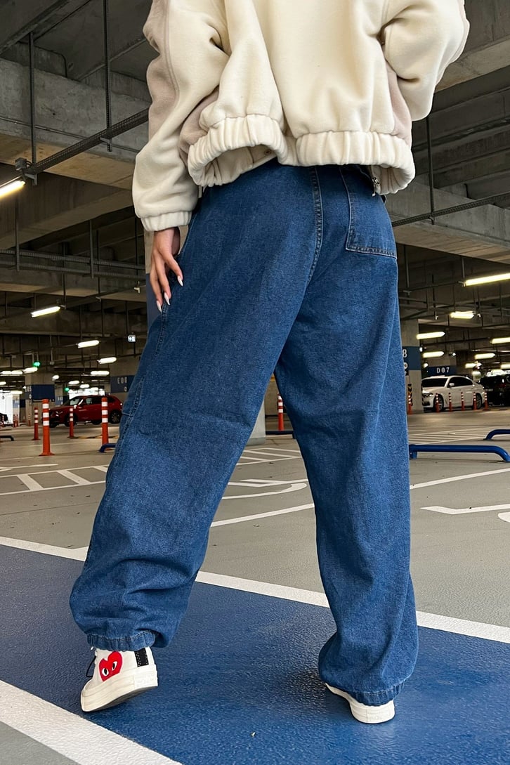 Bel Lastikli Mavi Baggy Jean