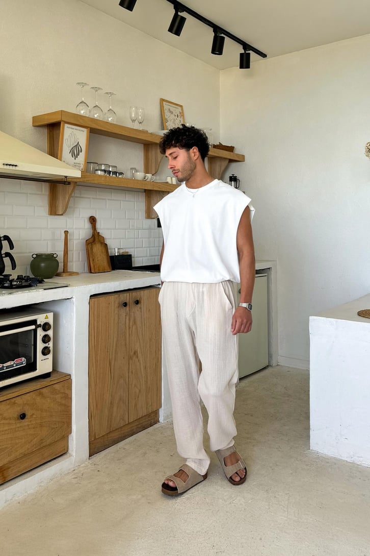 Bel Lastikli Müslin Kumaş Pantolon