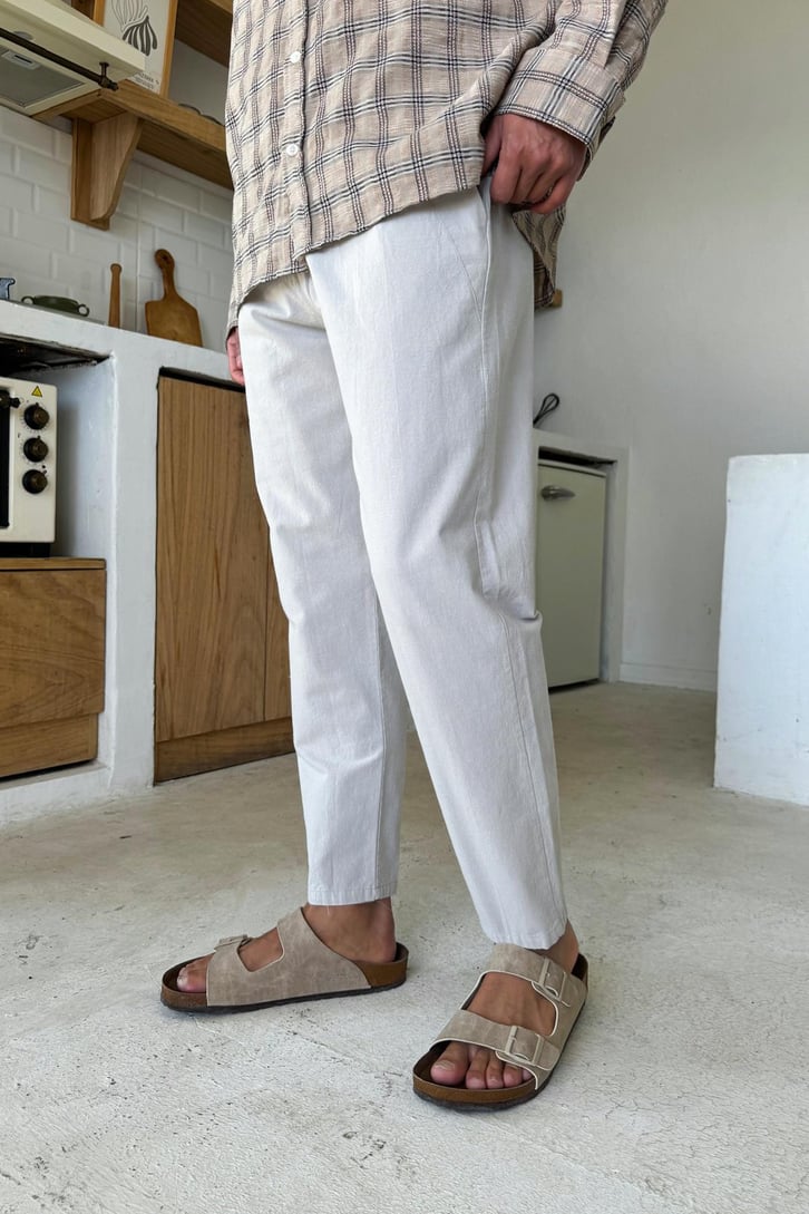 Bel Lastikli Regular Keten  Pantolon
