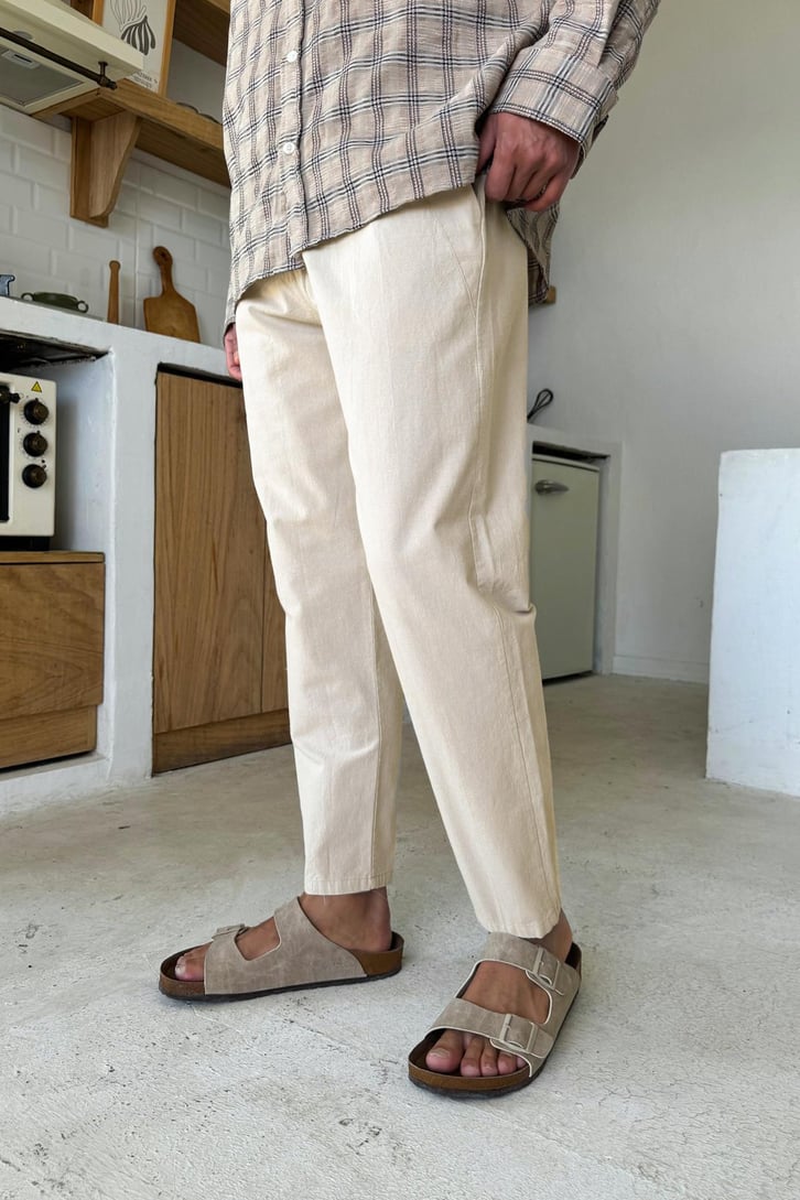 Bel Lastikli Regular Keten  Pantolon