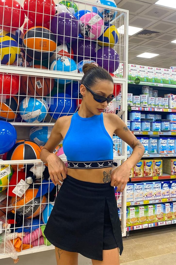 Bel Lastikli Saks Mavisi Crop
