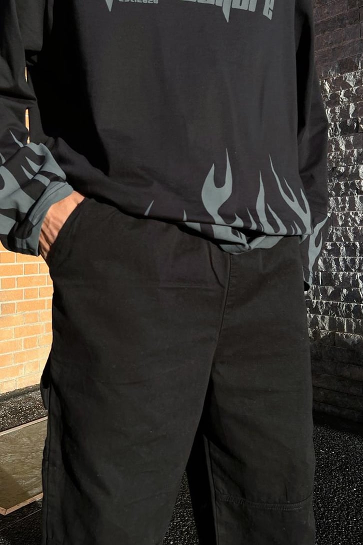 Bel Lastikli Siyah Baggy Pantolon