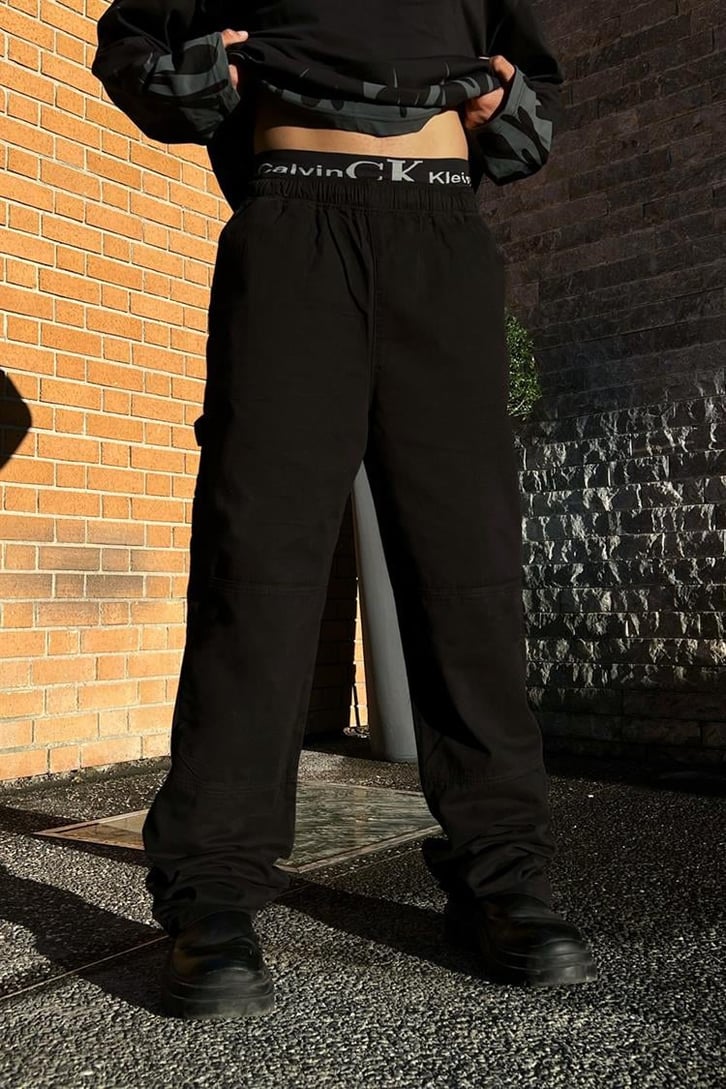 Bel Lastikli Siyah Baggy Pantolon