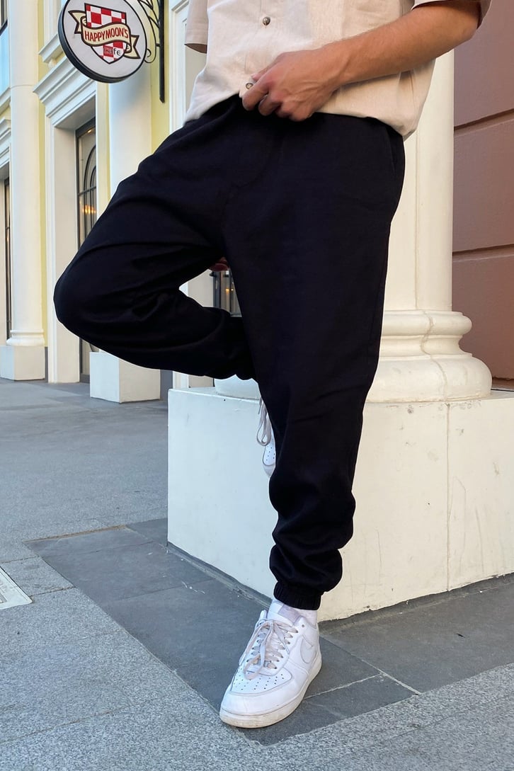 Bel Lastikli Siyah Jogger Pantolon