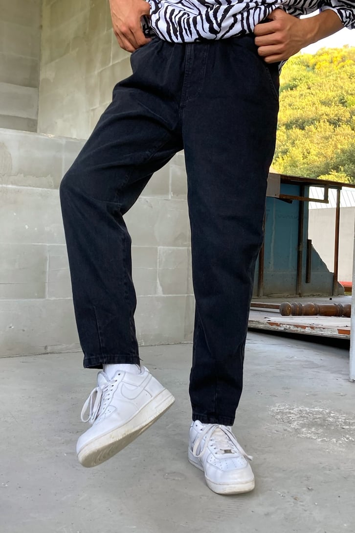 Bel Lastikli Siyah Regular Fit Jean