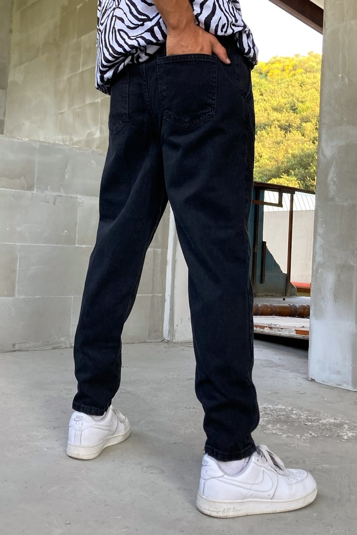 Bel Lastikli Siyah Regular Fit Jean