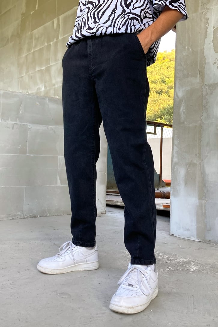 Bel Lastikli Siyah Regular Fit Jean