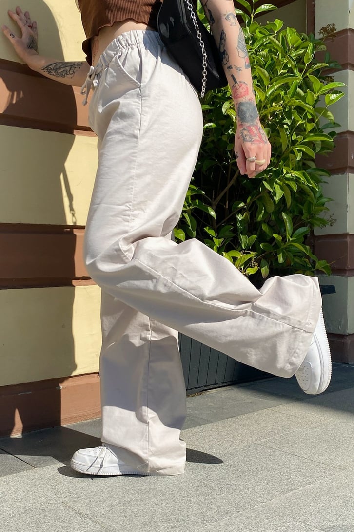 Bel Lastikli Taş Rengi Baggy Pantolon