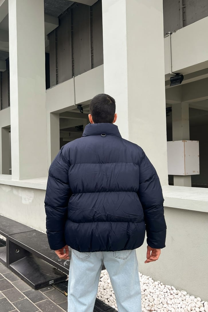 Beli Lastikli Basic Lacivert Şişme Mont