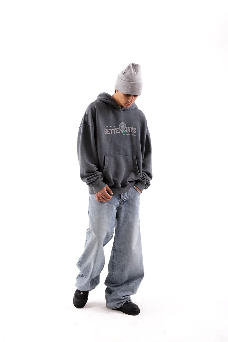 Better Days Baskılı Acid Wash Oversize Hoodie