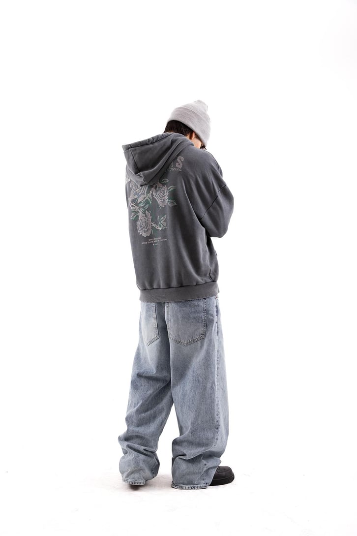Better Days Baskılı Acid Wash Oversize Hoodie