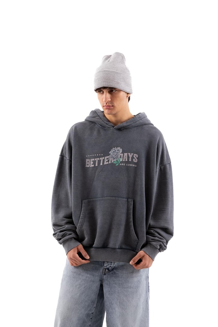 Better Days Baskılı Acid Wash Oversize Hoodie