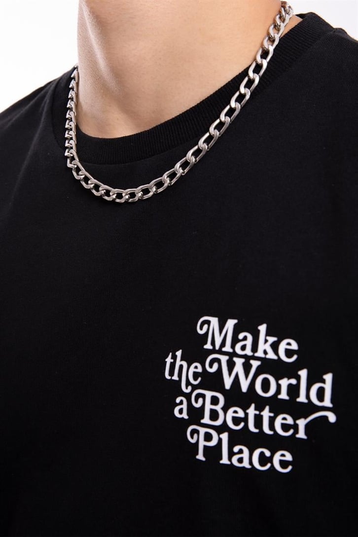 Better Place Baskılı Siyah Oversize Tişört