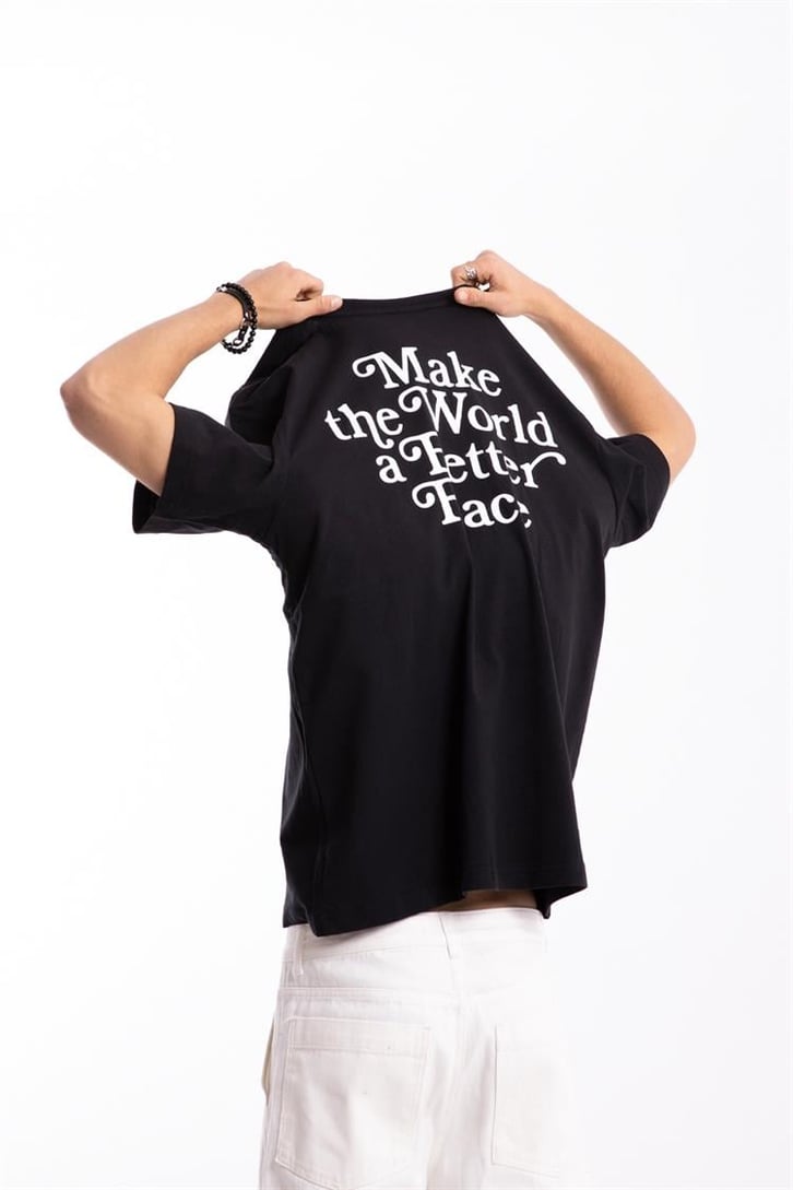 Better Place Baskılı Siyah Oversize Tişört