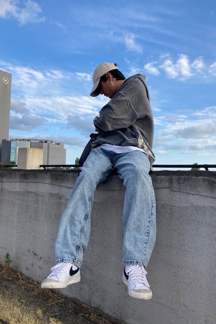 BEYAZ ATEŞ BASKILI OVERSIZE HOODIE