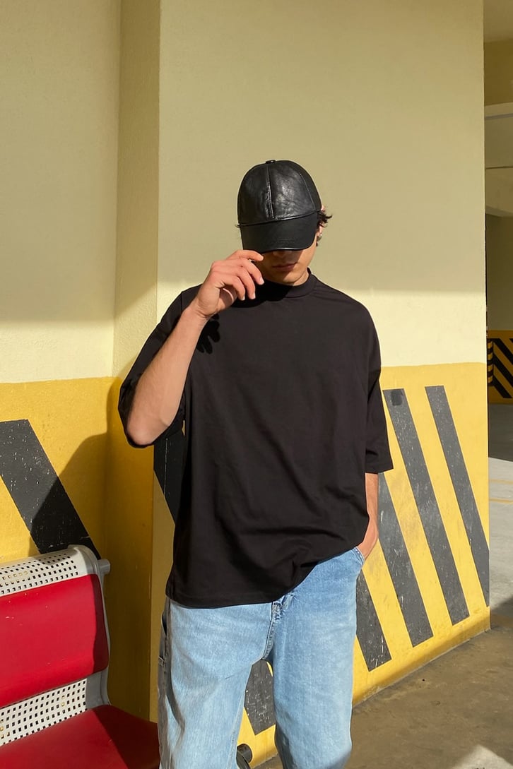 BIG Baskılı Siyah Oversize Tshirt
