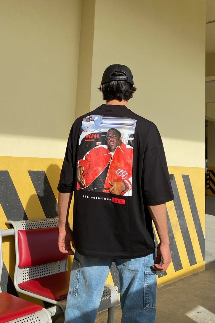 BIG Baskılı Siyah Oversize Tshirt