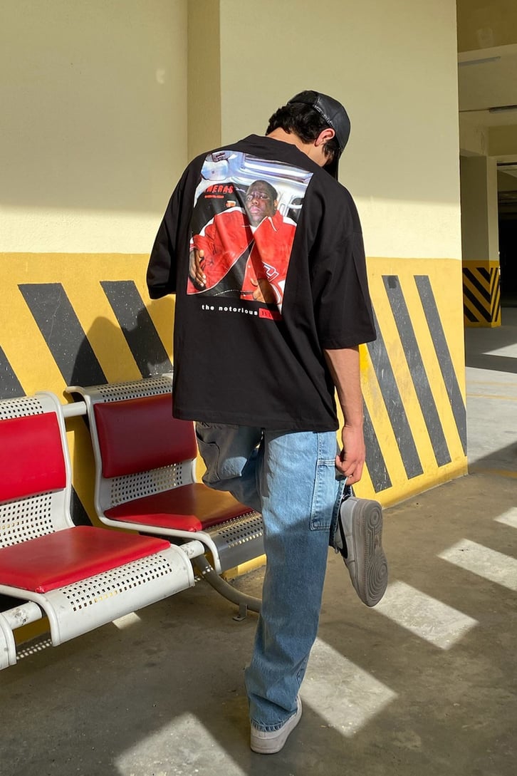 BIG Baskılı Siyah Oversize Tshirt
