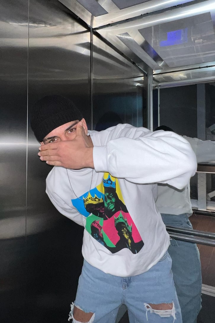 Biggie Baskılı Beyaz Oversize Sweatshirt