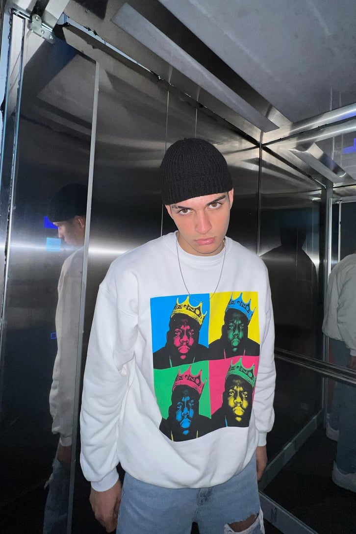 Biggie Baskılı Beyaz Oversize Sweatshirt