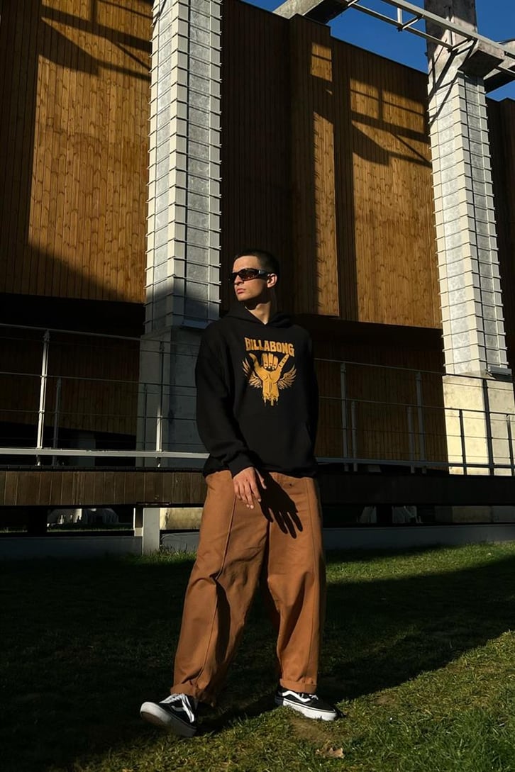 Billabong Baskılı Siyah İçi Pamuklu Oversize Hoodie