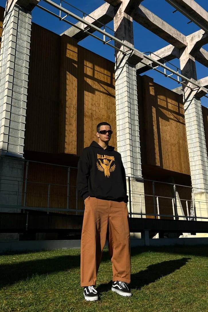 Billabong Baskılı Siyah İçi Pamuklu Oversize Hoodie