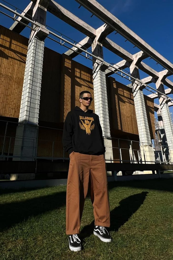 Billabong Baskılı Siyah İçi Pamuklu Oversize Hoodie