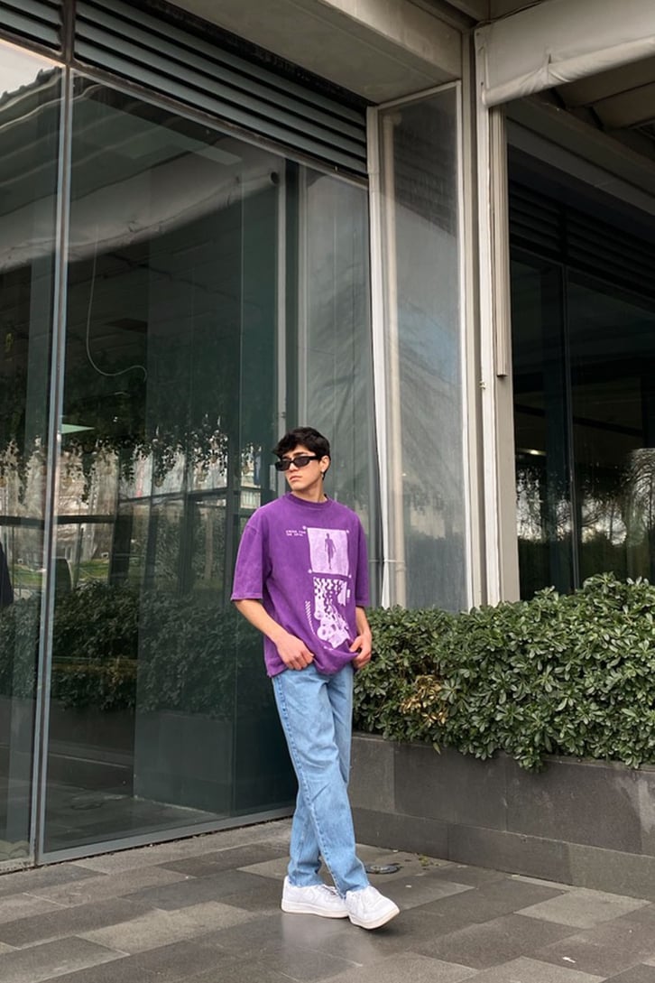 Biology Printed Oversize Purple Tshirt
