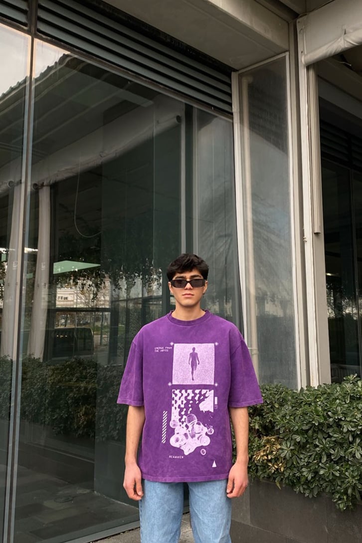 Biology Printed Oversize Purple Tshirt
