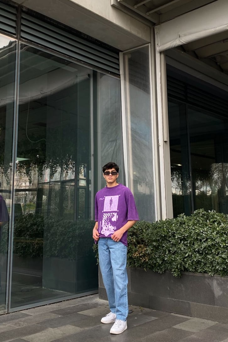 Biology Printed Oversize Purple Tshirt