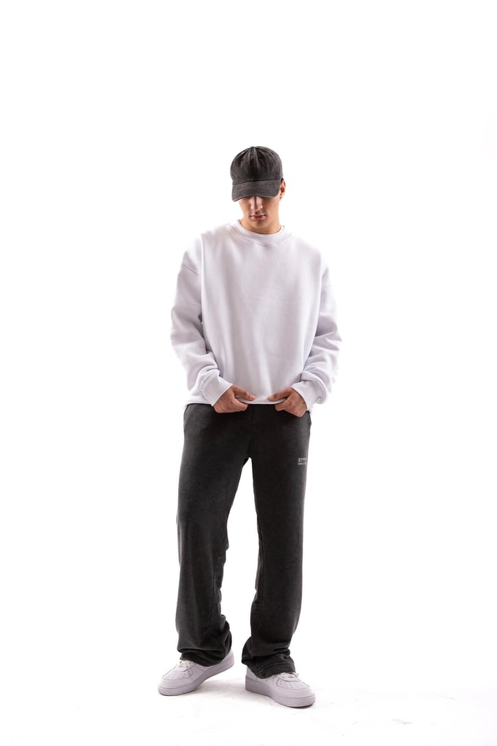 Bisiklet Yaka Basic Beyaz Sweatshırt