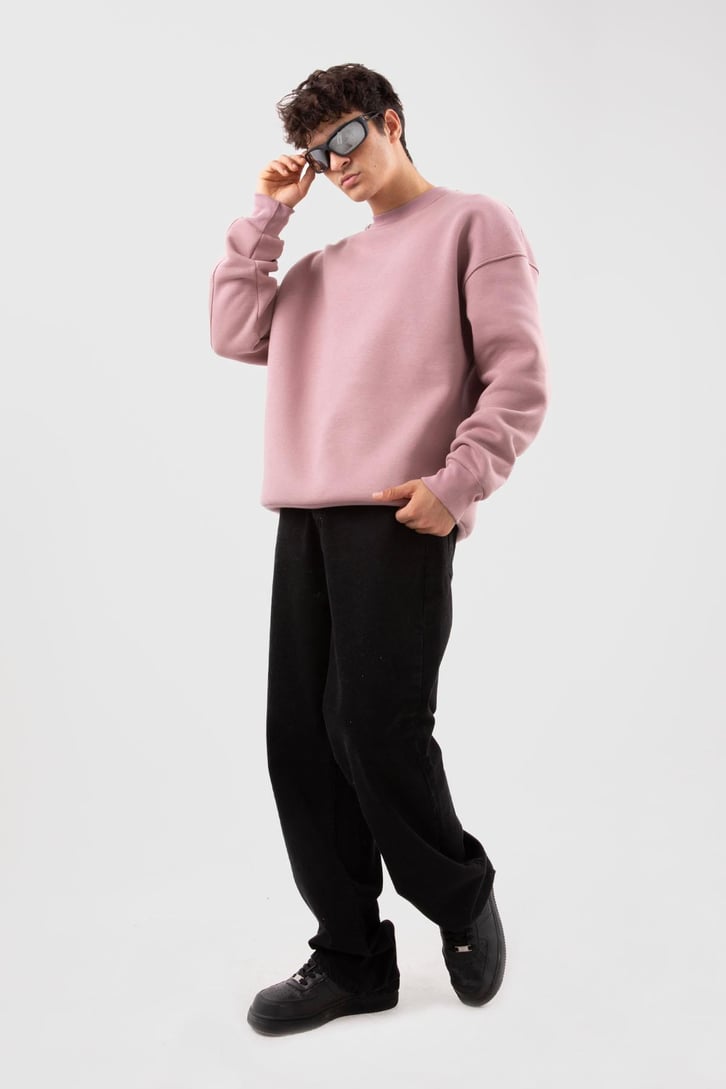 Bisiklet Yaka Basic Beyaz Sweatshırt
