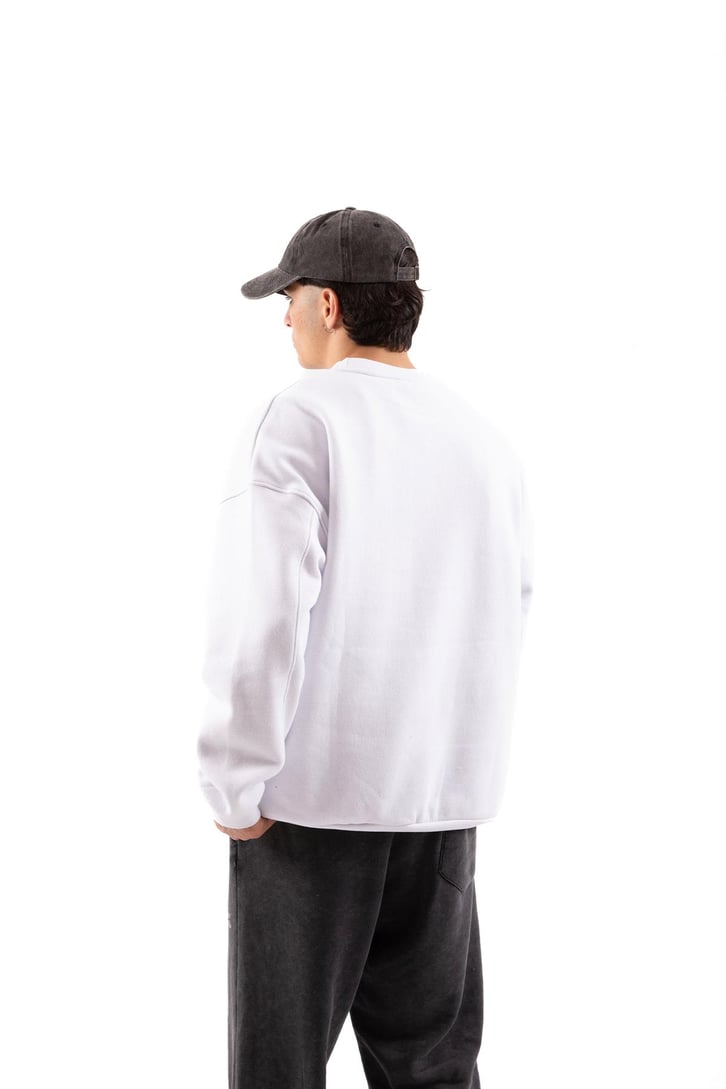 Bisiklet Yaka Basic Beyaz Sweatshırt