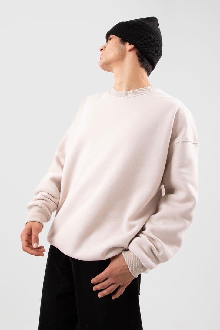 Bisiklet Yaka Basic Beyaz Sweatshırt
