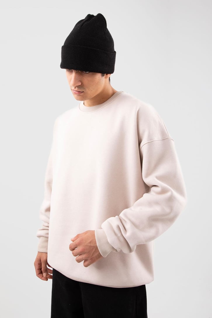 Bisiklet Yaka Basic Beyaz Sweatshırt