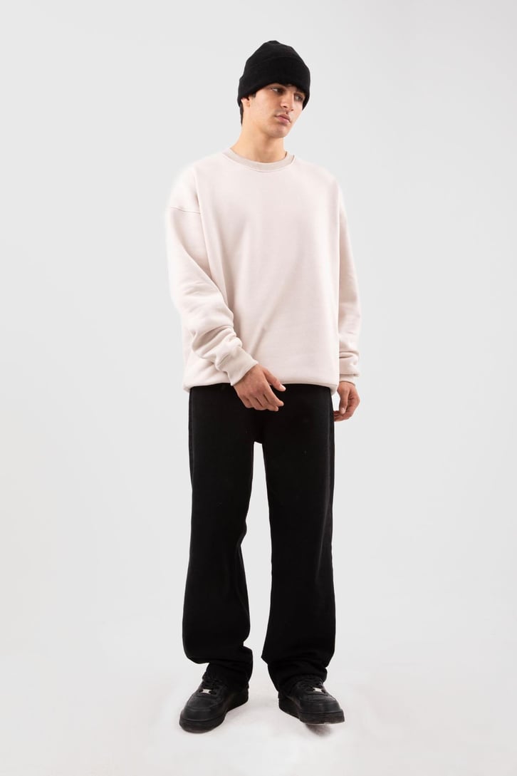 Bisiklet Yaka Basic Beyaz Sweatshırt