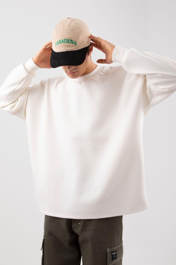 Bisiklet Yaka Basic Ekru Oversize Sweatshirt