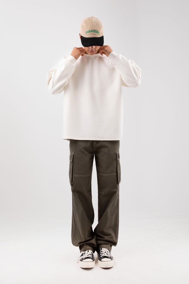Bisiklet Yaka Basic Ekru Oversize Sweatshirt