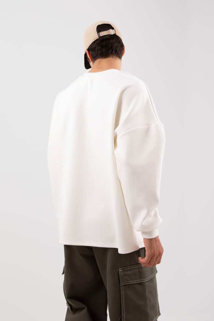 Bisiklet Yaka Basic Ekru Oversize Sweatshirt