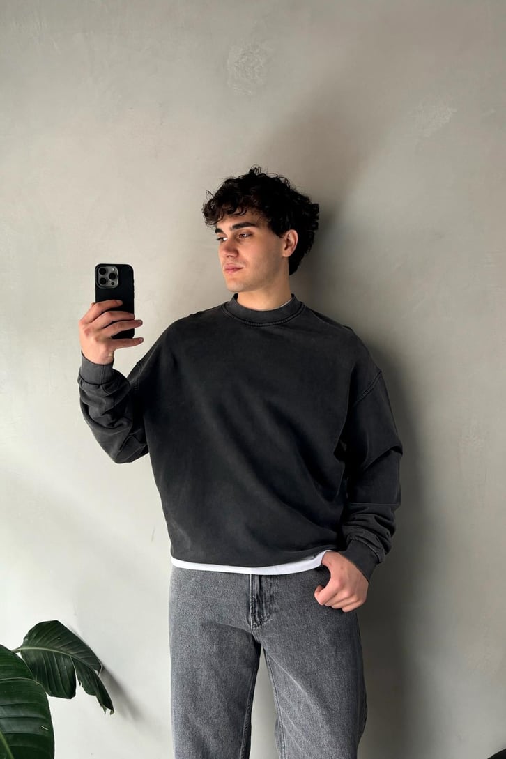 Bisiklet Yaka Basic Oversize Sweatshirt