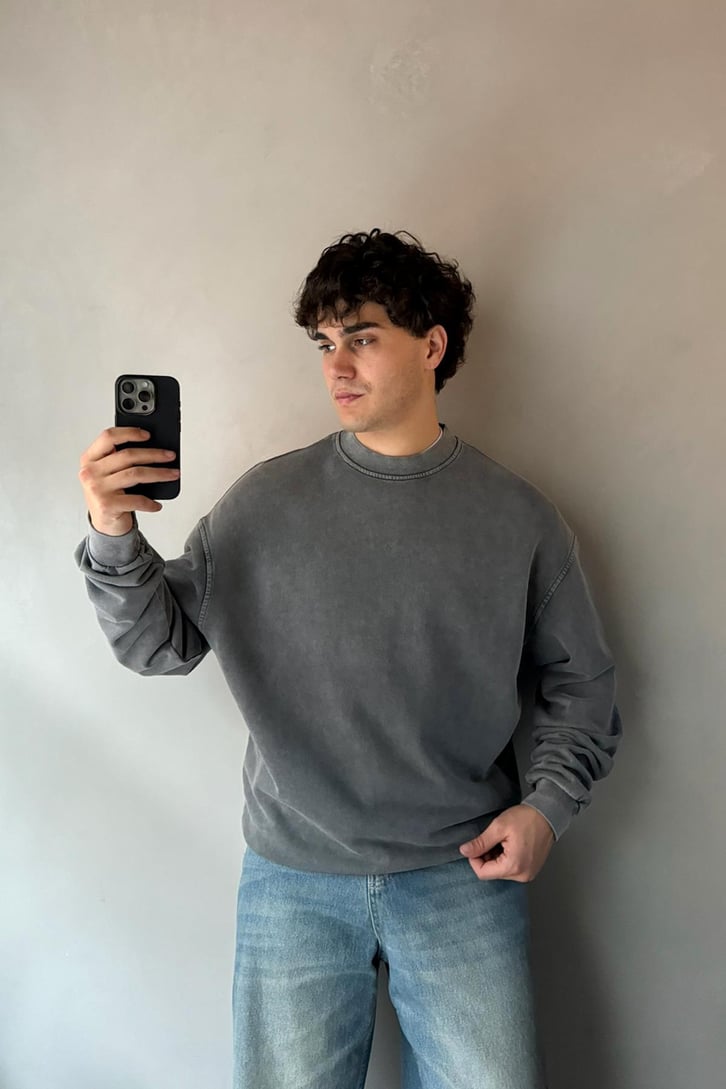 Bisiklet Yaka Basic Oversize Sweatshirt